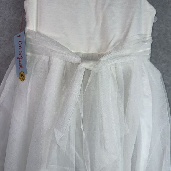 Girl's White Dress Size Small (6/7) Tulle Bow Flowers Communion Wedding Easter - Picture 5 of 7